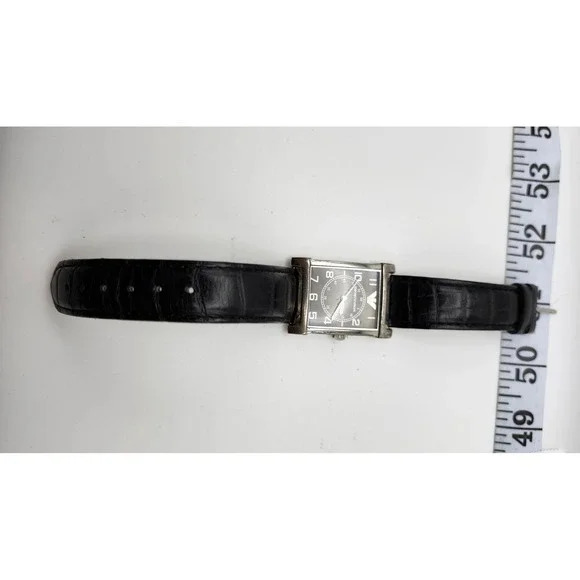Emporio Armani Tank Watch Mens Black Dial Leather Strap Quartz Classic AR0209